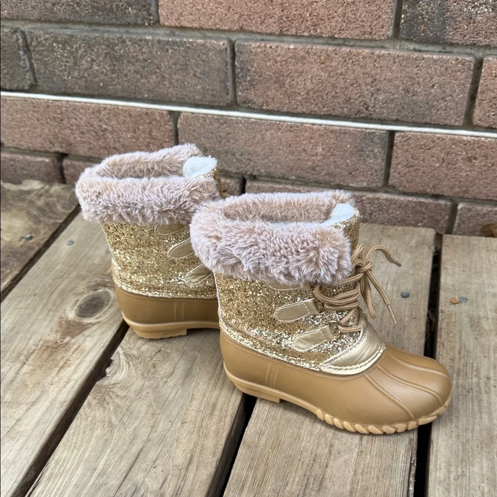Fabkids Shimmering Glitter Gold Fur Duck Boots Size 10